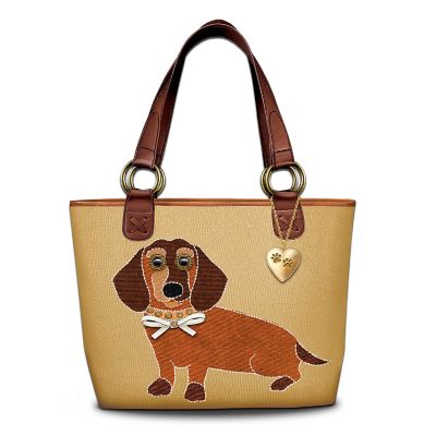 Dachshund Applique Canvas Tote Bag