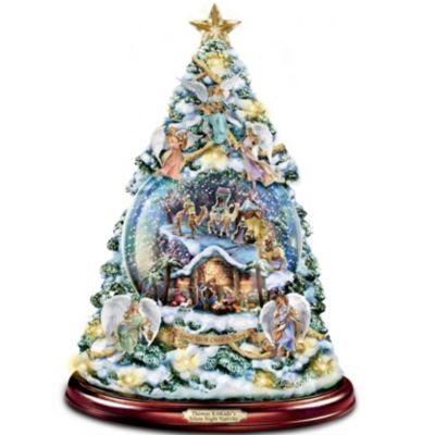 Thomas Kinkade Silent Night Nativity Tabletop Christmas Tree With Swirling Snow