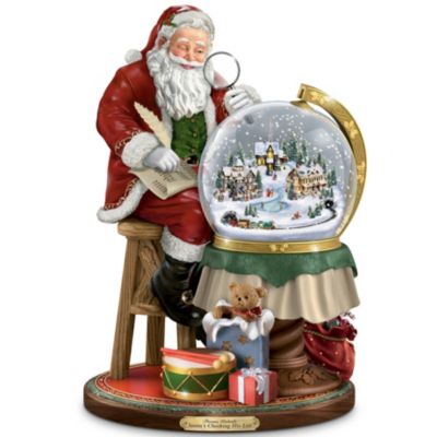 Thomas Kinkade Santa's Checking His List Musical Sculpture With Swirling Snow