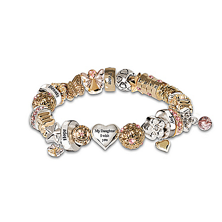 Heartfelt Wishes Swarovski Crystal Daughter Charm Bracelet: My Daughter I Wish You
