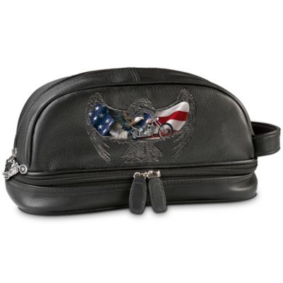 Patriotic American Motorcycle-Themed Leather Travel Bag: Ride Hard, Live Free