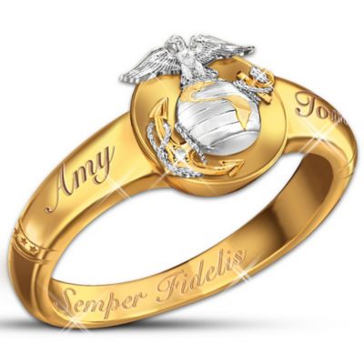 Semper Fidelis Personalized Diamond Woman's Ring: USMC Couples Jewelry Gift For Her