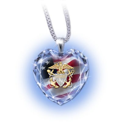 U.S. Navy Crystal Heart-Shaped Pendant Necklace