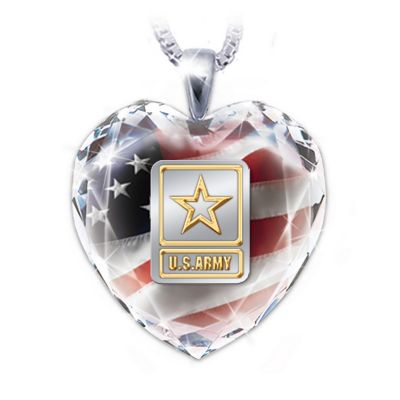 U.S. Army Crystal Heart Pendant Necklace