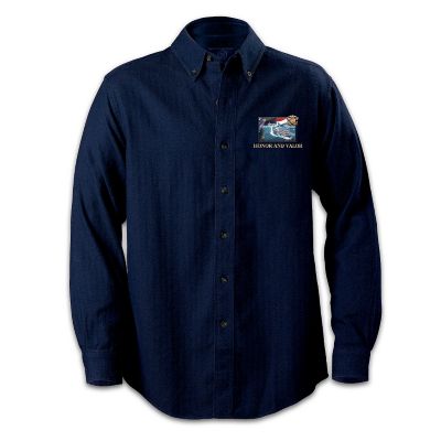 US Navy Embroidered Button Down Shirt: Honor And Valor