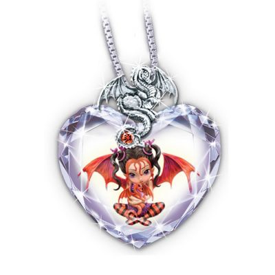 Ruby Fairy Crystal Heart Pendant Necklace