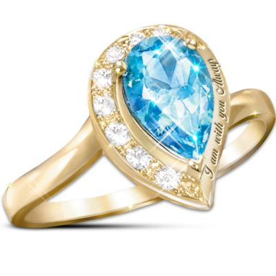 Pear-Shaped Blue Topaz Journey Ring: I Am With You Always