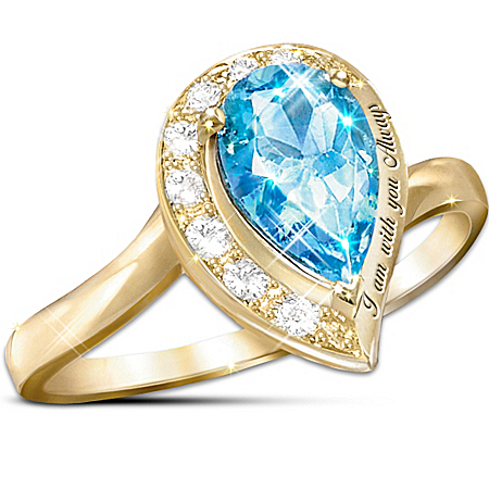 Pear-Shaped Blue Topaz Journey Ring: I Am With You Always