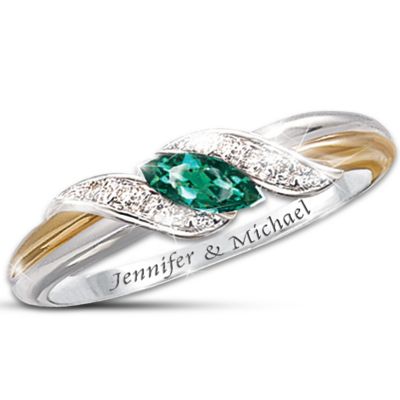 Emerald And Diamond Embrace Personalized Couple's Ring