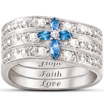 Faith, Hope And Love Diamond And Sapphire Ring