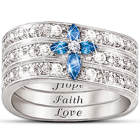 Faith, Hope And Love Diamond And Sapphire Ring