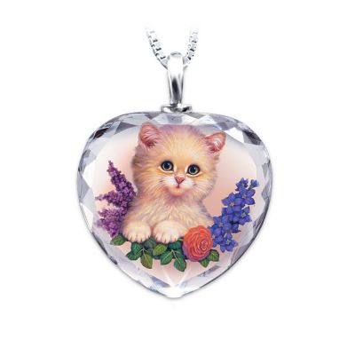 Darling Kitten Heart-Shaped Crystal Pendant Necklace: Cat-Lovers Jewelry Gift