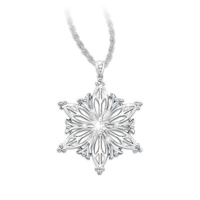 Unique As A Snowflake: Solid Sterling Silver Pendant With A Genuine Solitaire Diamond