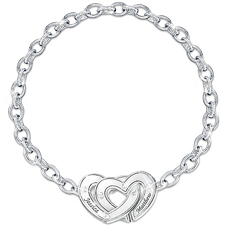 Two Hearts Personalized Couples Bracelet With Swarovski Crystals