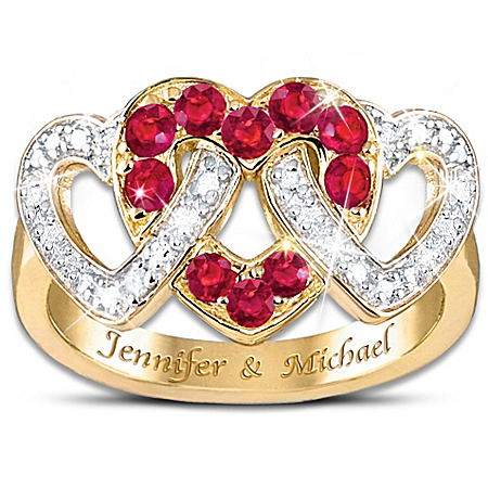 Love's Embrace Diamond & Ruby Personalized Ring
