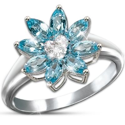 Thomas Kinkade Snowflake Splendor Blue Topaz And Diamond Ring