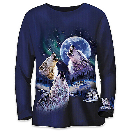 Evening Harmony Women's Shirt: Beauty Of The Moonlit Wolf