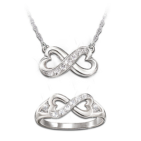 Daughter, Forever In My Heart Diamond Necklace And Ring Set
