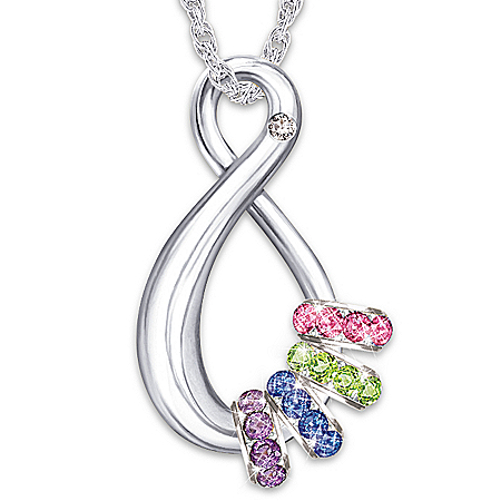 Personalized Swarovski Crystal Birthstone Pendant Necklace: Mother's Infinite Joy