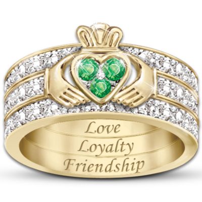 Blessing Of The Claddagh Emerald & Diamond Hidden Message Ring