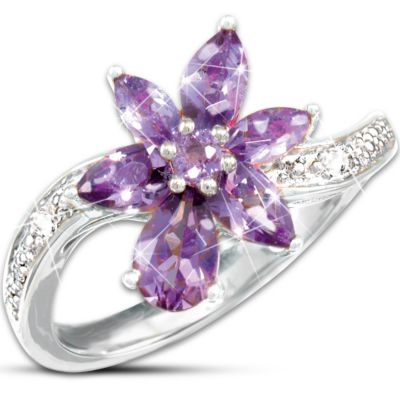 Lena Liu Orchid Diamond & Amethyst Sterling Silver Flower Ring