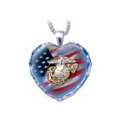 Military Crystal Heart Pendant Necklaces