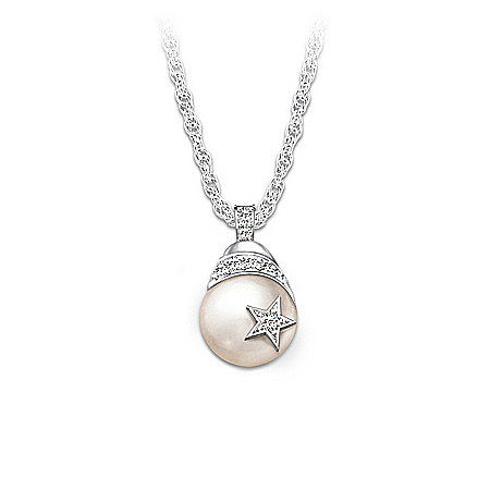 My Daughter, Shining Star: Diamond And Cultured Pearl Pendant Necklace
