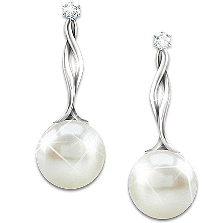 Disney Princess Pearl And Diamond Sterling Silver Earrings