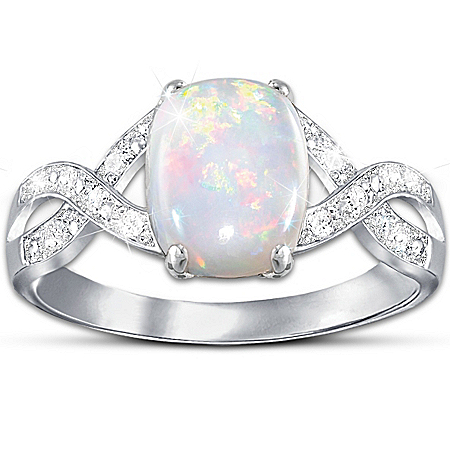Shimmering Elegance: Australian Opal And Diamond Women's Ring