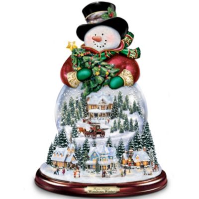 Thomas Kinkade Wondrous Winter Musical Snowman Snowglobe