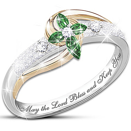 Divine Inspiration Emerald & Diamond Sterling Silver Cross Ring