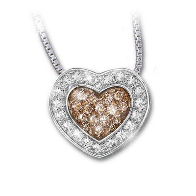 Heart-Shaped White And Mocha-Colored Diamond Pendant Necklace: Heart Of Love