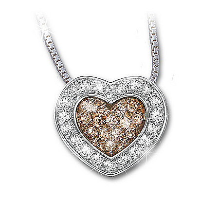 Heart-Shaped White And Mocha-Colored Diamond Pendant Necklace: Heart Of Love