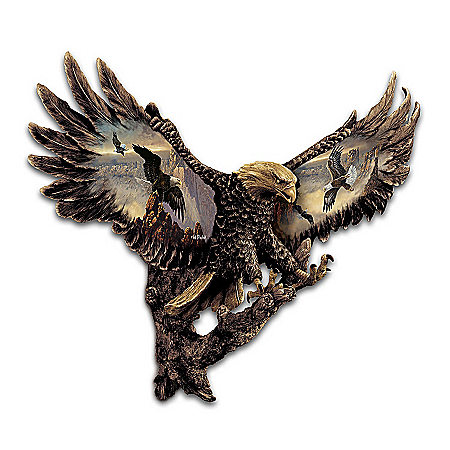 Cold-Cast Bronze Bald Eagle Wall Sculpture: Gleaming Majesty