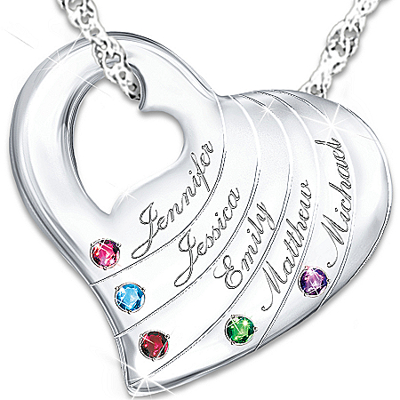 Family Is Love Personalized Genuine Birthstone Pendant Necklace