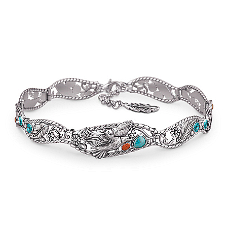 Spirit Of The Eagle Turquoise & Red Jasper Cabochons Bracelet