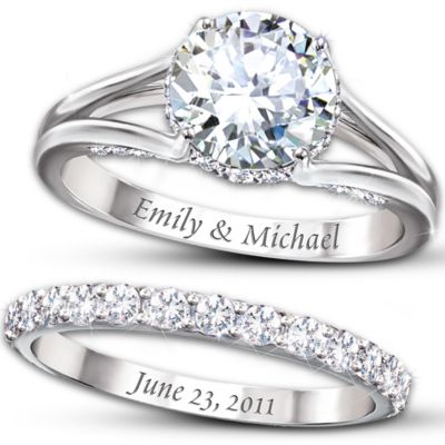 Diamonesk Personalized Engagement Ring And Wedding Band Set