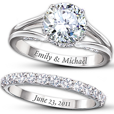 Diamonesk Personalized Engagement Ring And Wedding Band Set