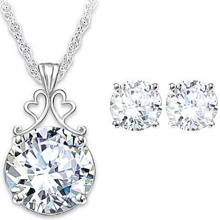Diamonesk Bridal Earrings And Personalized Pendant Set