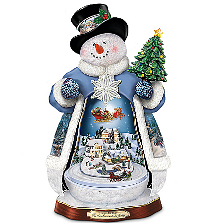 Thomas Kinkade 'Tis The Season To Be Jolly Christmas Musical Snowman Figurine: Lights Up!