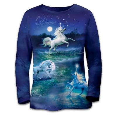 Land Of Enchantment: Women's Long-Sleeved Shirt With Unicorn Artwork