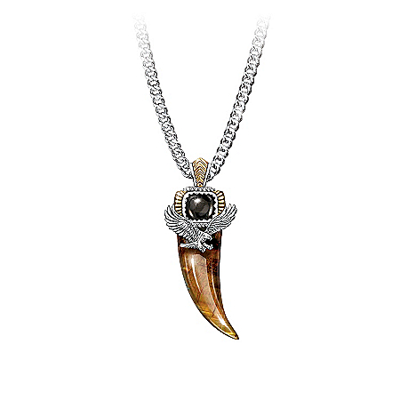 Majestic Power Genuine Tiger's Eye And Black Onyx Eagle Talon Pendant Necklace