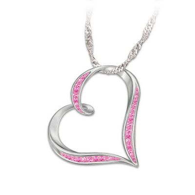 Breast Cancer Support Heart-Shaped Crystal Pendant Necklace: Heart Of Hope