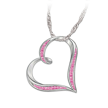 Breast Cancer Support Heart-Shaped Crystal Pendant Necklace: Heart Of Hope