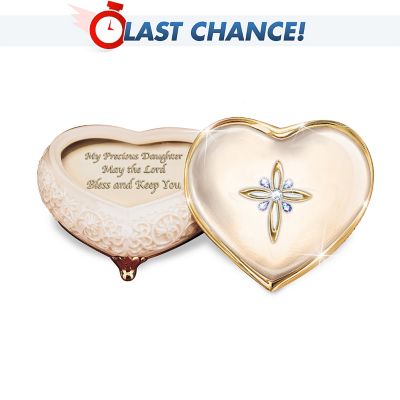 Heirloom Porcelain Heart-Shaped Jeweled Music Box: My Blessed Daughter