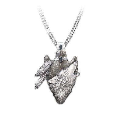 Sacred Courage Wolf Arrowhead Pendant Necklace