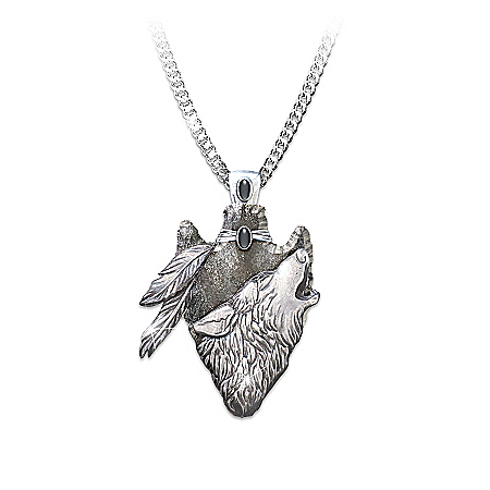 Sacred Courage Wolf Arrowhead Pendant Necklace