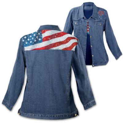 American Flag Women's Denim Jacket: American Sparkle