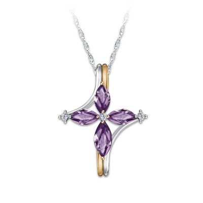 Women's Amethyst & Diamond Pendant Necklace: The Trinity Cross