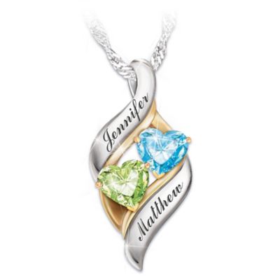 Romantic Personalized Birthstone Pendant Necklace: Loving Embrace